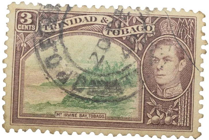 Postal Stamp of Trinidad & Tobago 3-Cents Brown-Green Colour with Mt. Irvine Bay, Tobago Used Condit