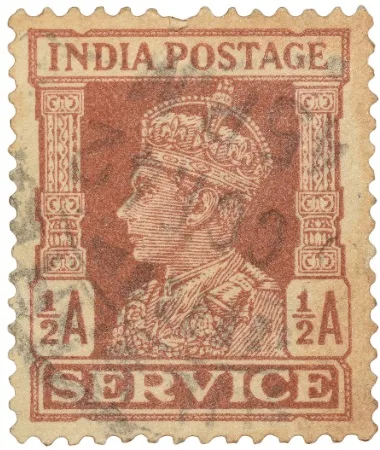 Postal Stamp of George VI 1/2 Anna Brown Colour Service Issue Used Condition as per Image.