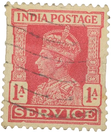 Postal Stamp of George VI 1 Anna Red Colour Service Issue Used Condition as per Image.