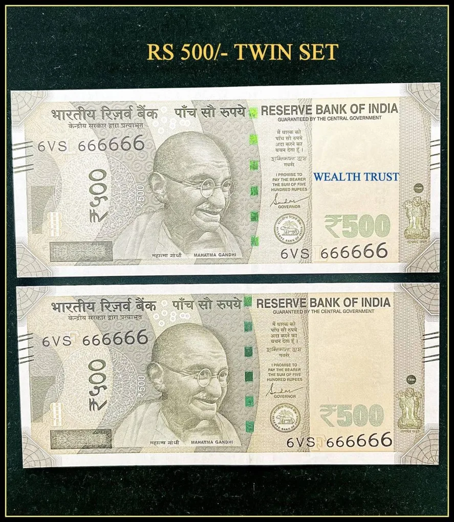 Rs 500 Twin Pair Gem Unc Very Unique Banknote Set Solid Number 6VS 666666