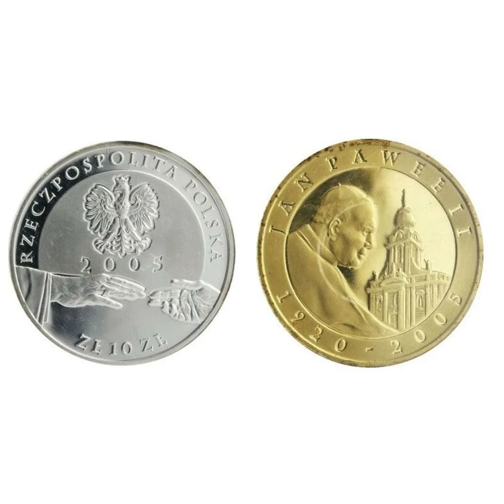 Poland 10 Złotych Pope John Paul II 2005 Commemorative Gold (.999) plated silver (.925) with capsule