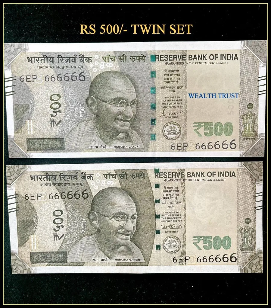 Rs 500 Twin Pair Gem Unc Very Unique Banknote Set Solid Number 6EP 666666