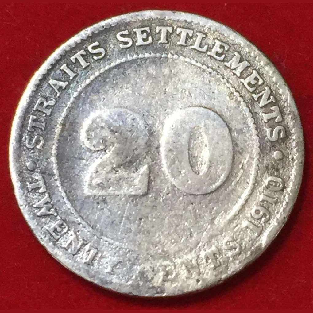 1910 Straits Settlements 20 Cents - Edward VII Silver Coin Weight 5.43 g #R90