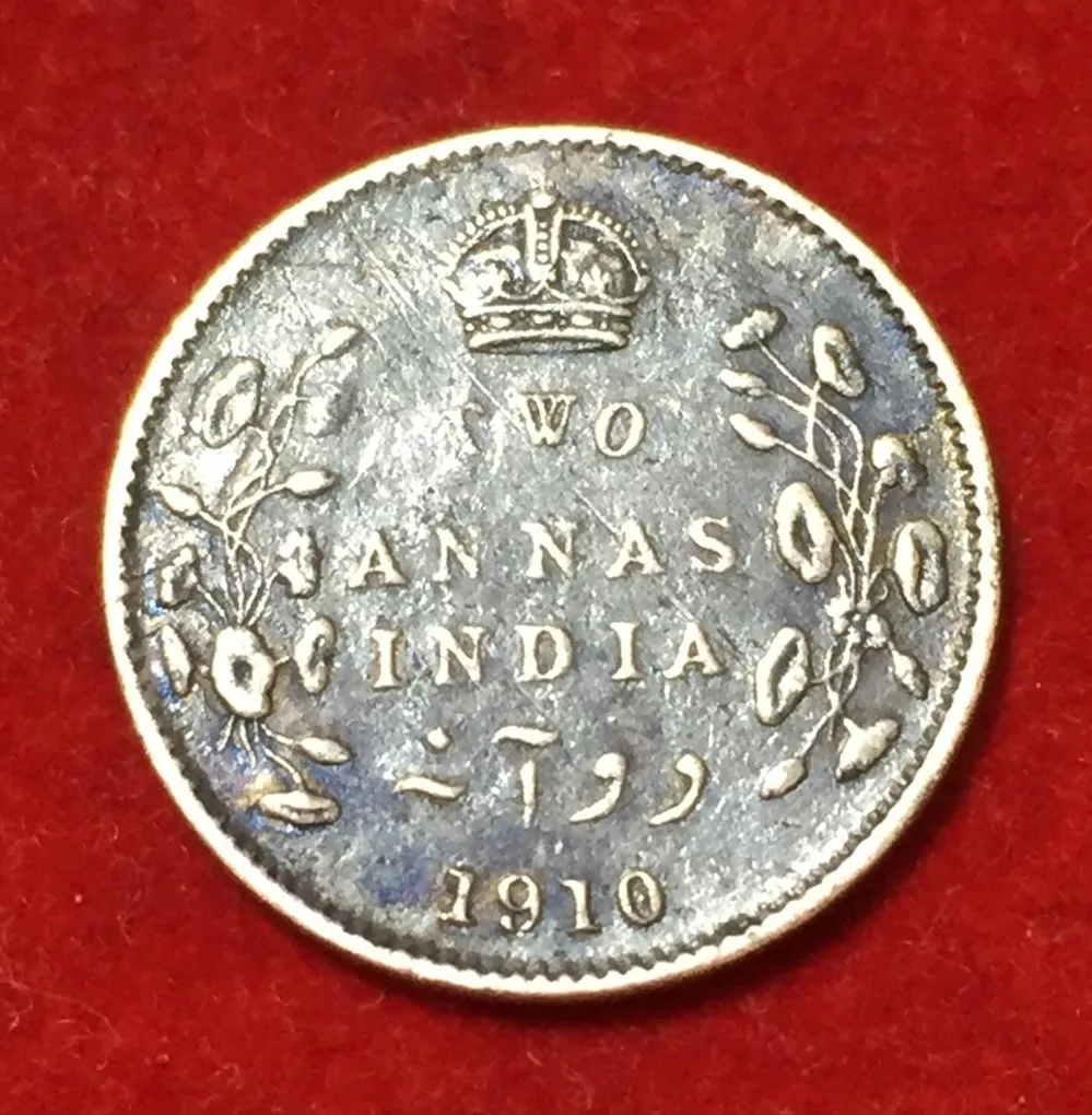 1910 India - British 2 Annas - Edward VII Rare Coin Lowest Price #N50