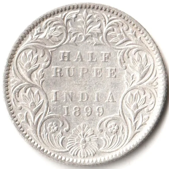 Half Rupee 1899 Calcutta Mint of Victoria Empress Scare Collectible British India Silver Coin
