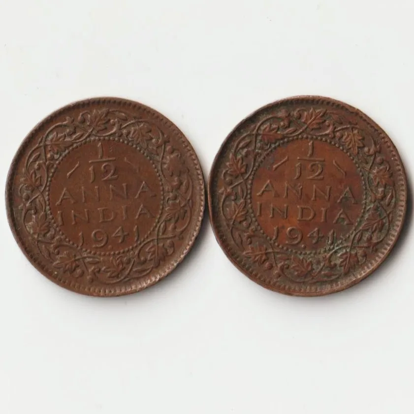 Extremely Rare Combo Set of 1/12 Anna 1941 Bronze Coin Of King George VI British India Coinage