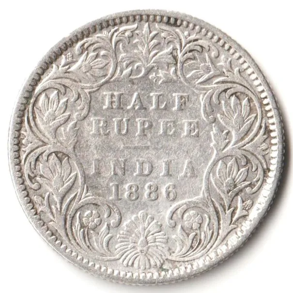 Rare Half Rupee 1886 of Calcutta Mint of Victoria Collectible British India Silver Coin