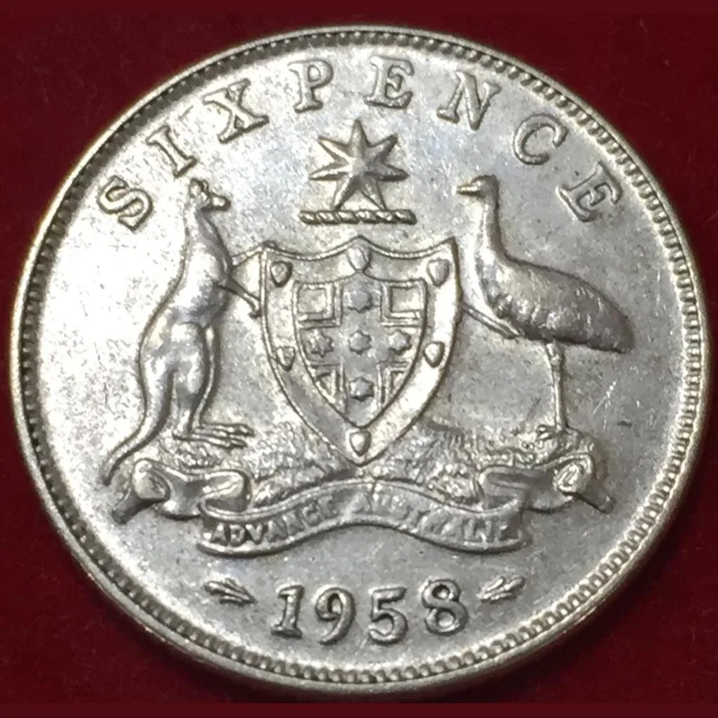 1958 Australia 6 Pence - Elizabeth II with "F:D:" Silver Coin #N238