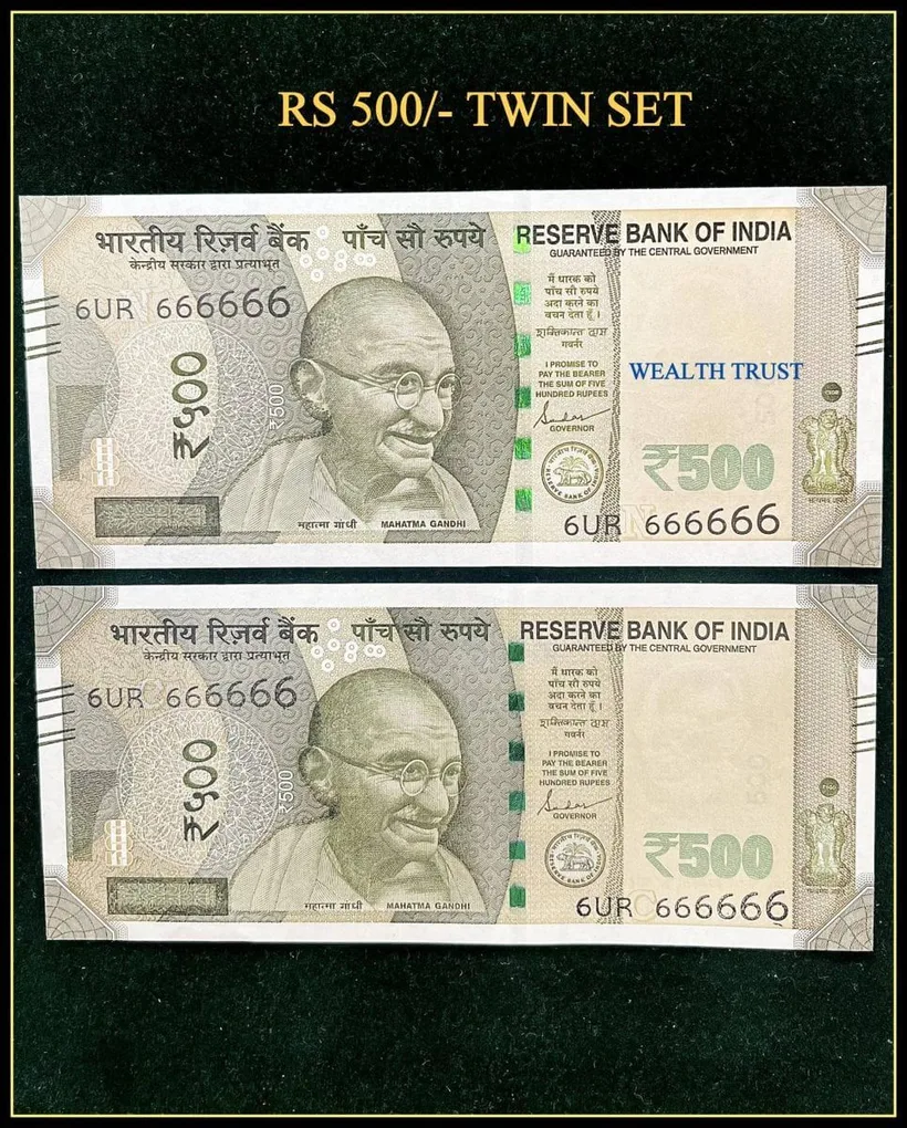 Rs 500 Twin Pair Gem Unc Very Unique Banknote Set Super Solid Number 6UR 666666