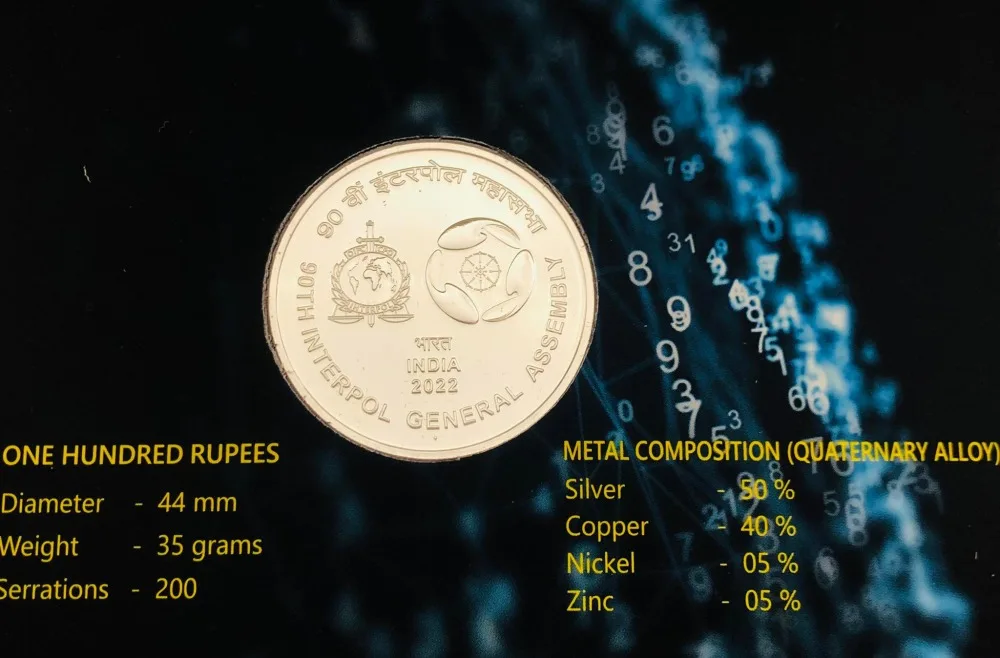 90 th Interpol General Assembly 2022 Denomination Of Rs 100 Folder Packing UNC