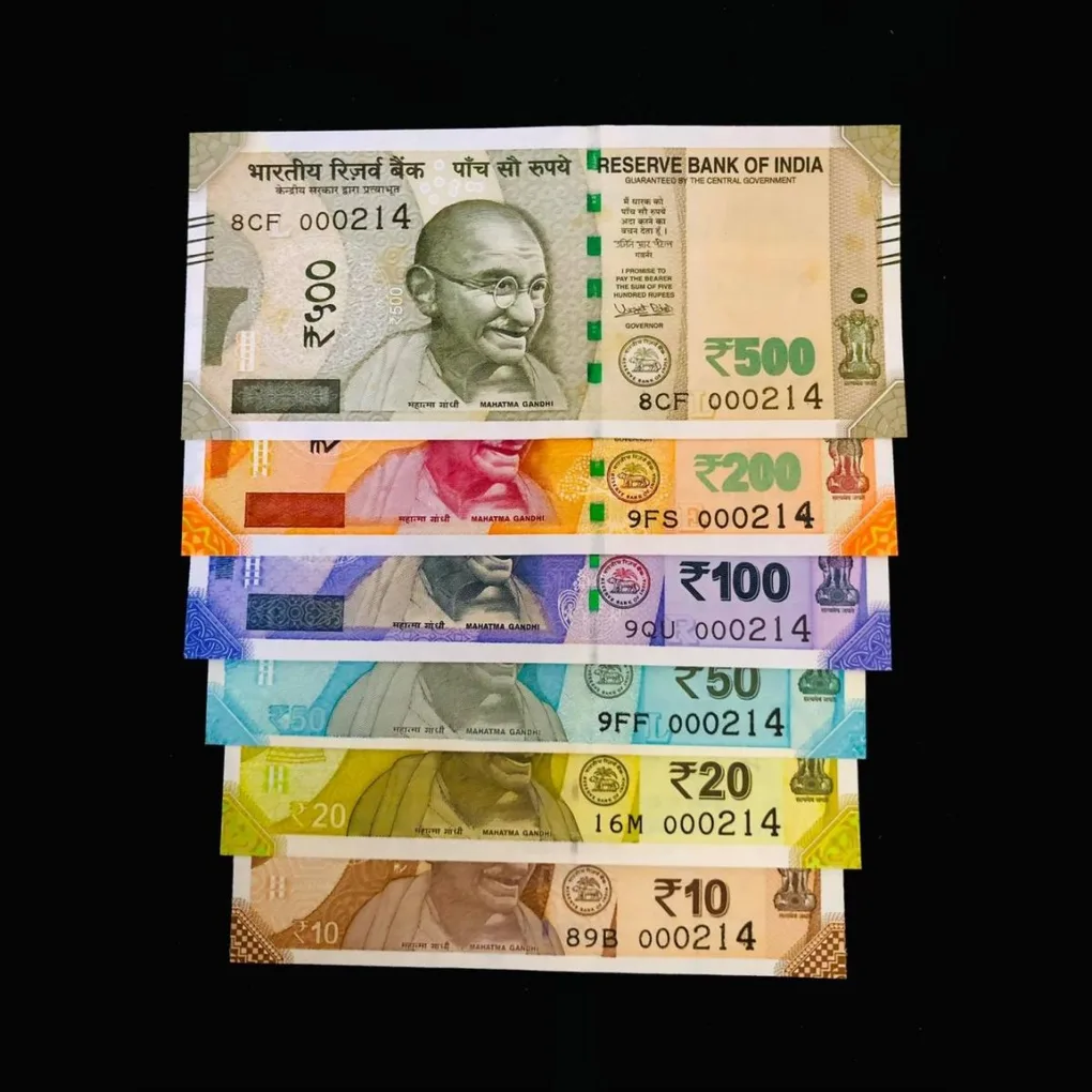 Rs 10 to 500 Solid India Banknote Set 000214 Gem UNC Unique Set