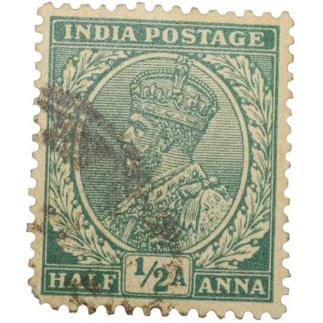 Postal Stamp of George V Green Colour 1/2 Anna Used Condition as per Image.
