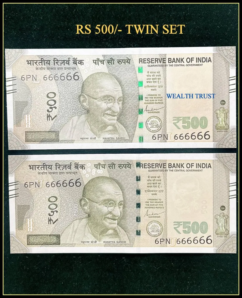 Rs 500 Twin Pair Gem Unc Very Unique Banknote Set Super Solid Number 6PN 666666
