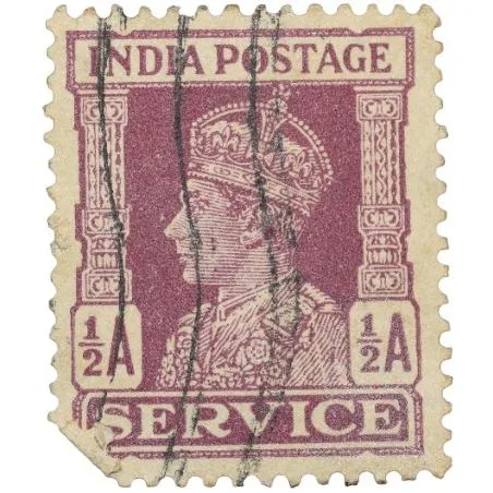 Postal Stamp of George VI Murhoom Colour 1/2 Annas Service Used Condition as per Image.