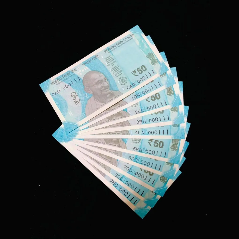 Rs 50 India Banknote Fancy Set 000111 GEM UNC 10 Notes Same Number Set Same Inset