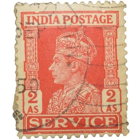 Postal Stamp of George VI Red Colour 2 Annas Service Used Condition as per Image.