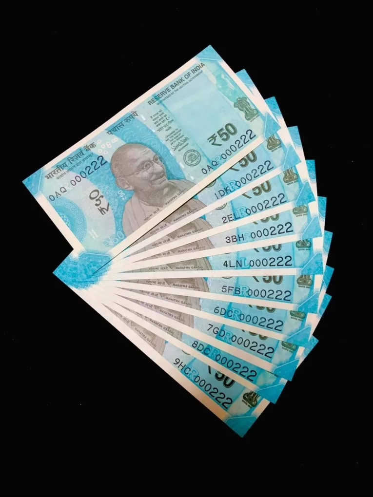 Rs 50 India Banknote Fancy Set 000222 GEM UNC 10 Notes Same Number Set Same Inset