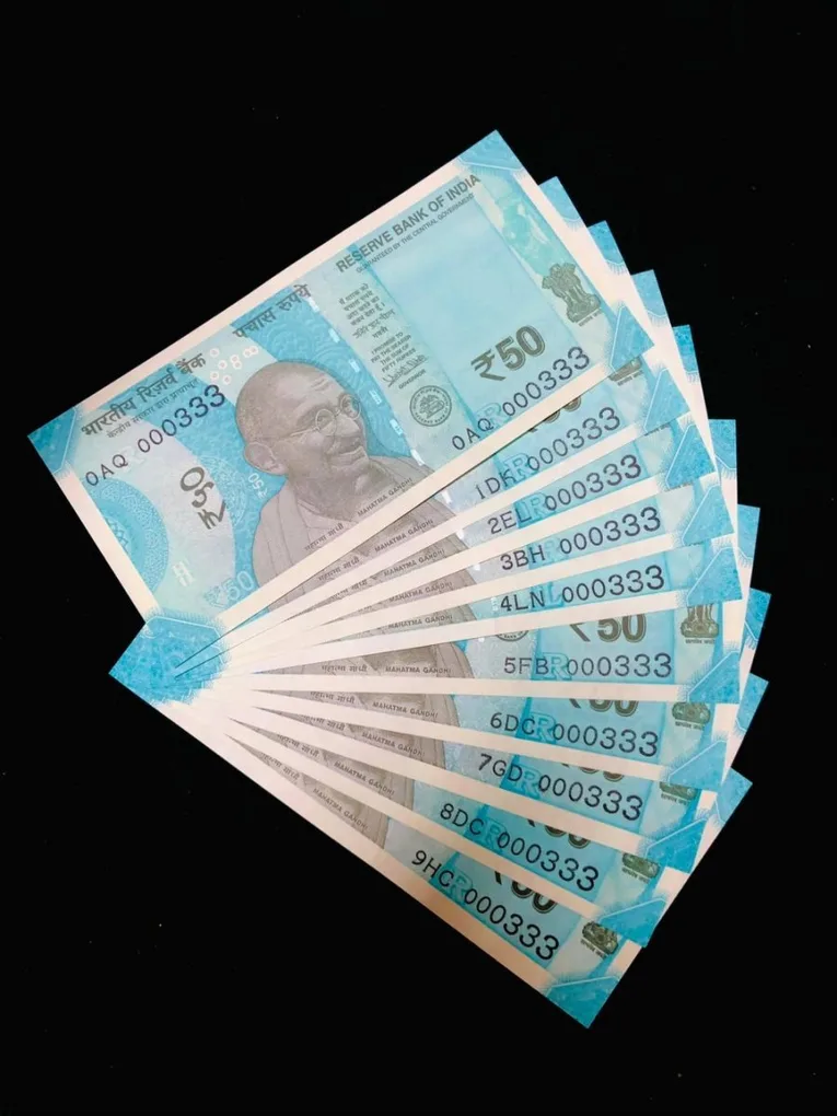 Rs 50 India Banknote Fancy Set 000333 GEM UNC 10 Notes Same Number Set Same Inset
