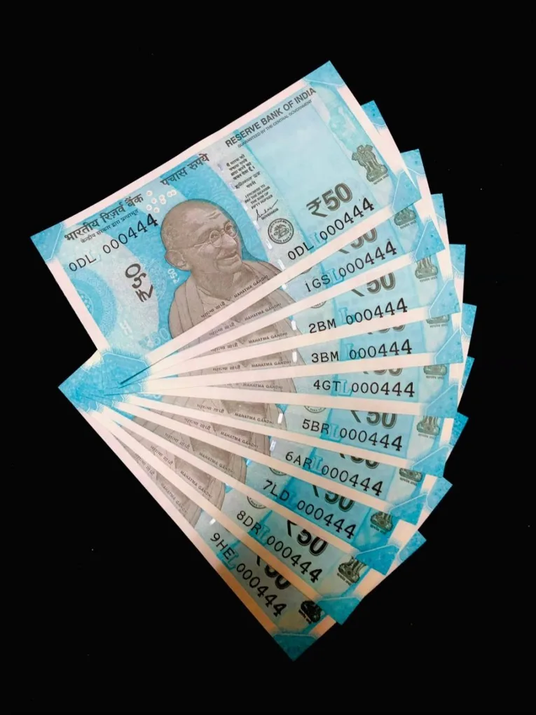 Rs 50 India Banknote Fancy Set 000444 GEM UNC 10 Notes Same Number Set Same Inset