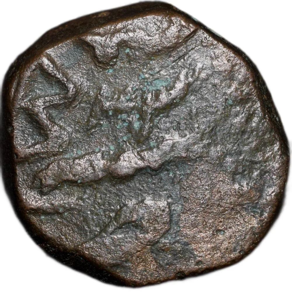 Copper Paisa of Bhonsala Rajas of Nagpur (AD 1759-1806) INO Shah Alam II with 2-Leaf Zaripatka Flag