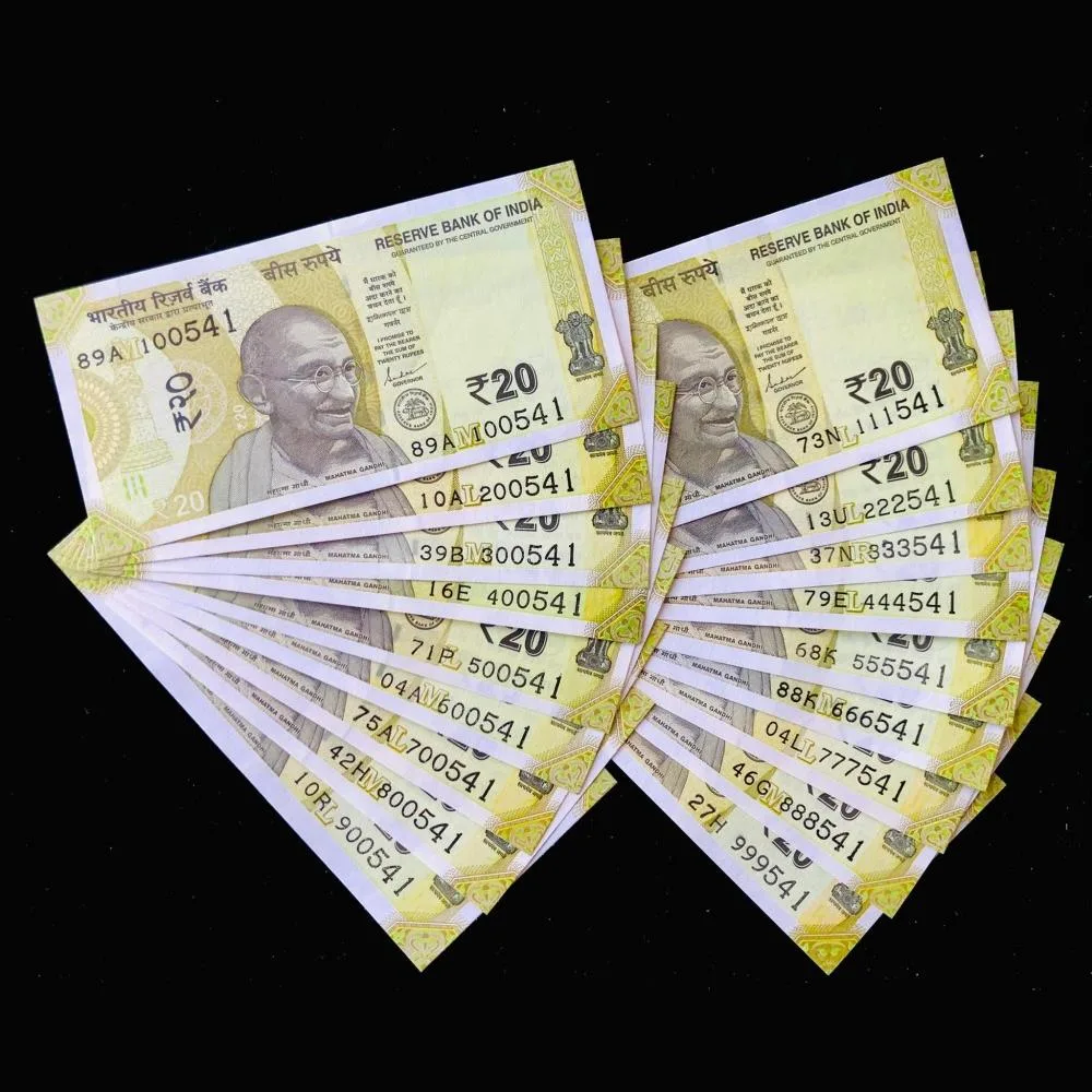Rs 20 India Banknote Set 100541 to 999541 Gem Unc Unique and Rare 18 Note set