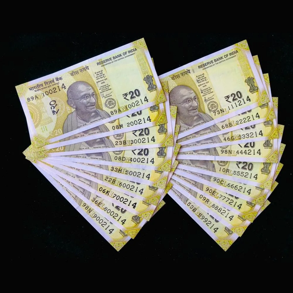 Rs 20 India Banknote 100214 to 999214 Gem Unc Unique and Rare 18 Note set