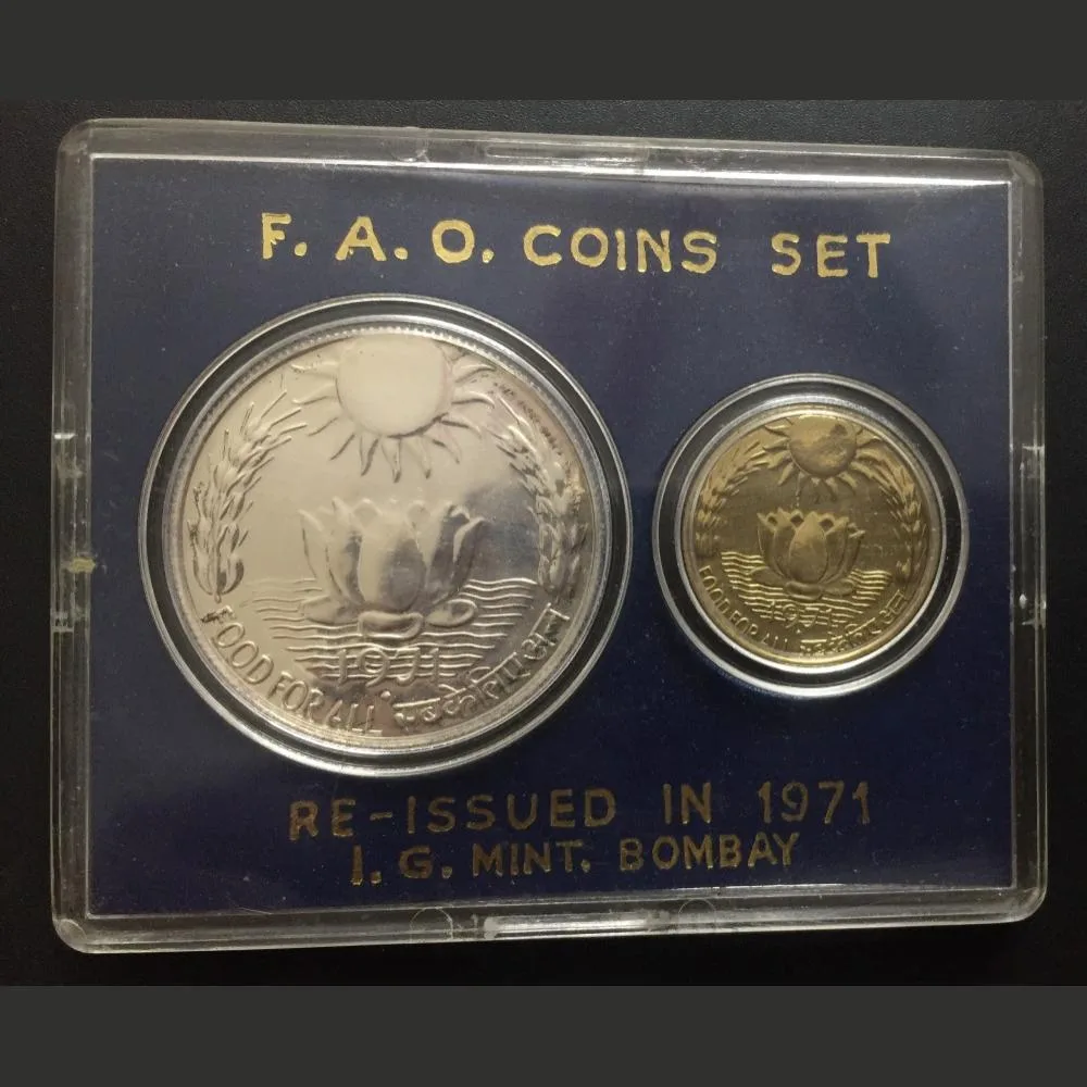 1971 Very Rare Two Coins Set Bombay Mint Issue With Card Box Certificate