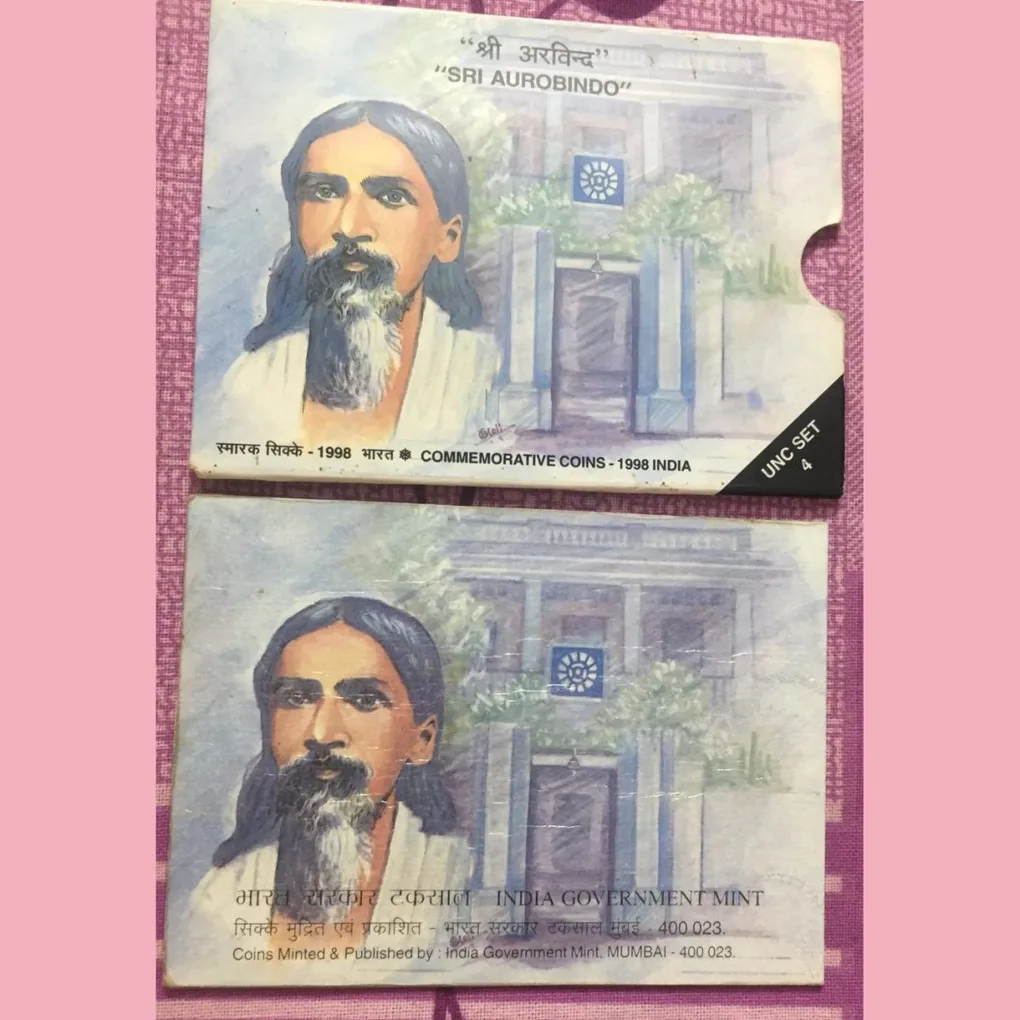 Sri Aurobindo Unc Set 4 coin set Mumbai mint Rare set