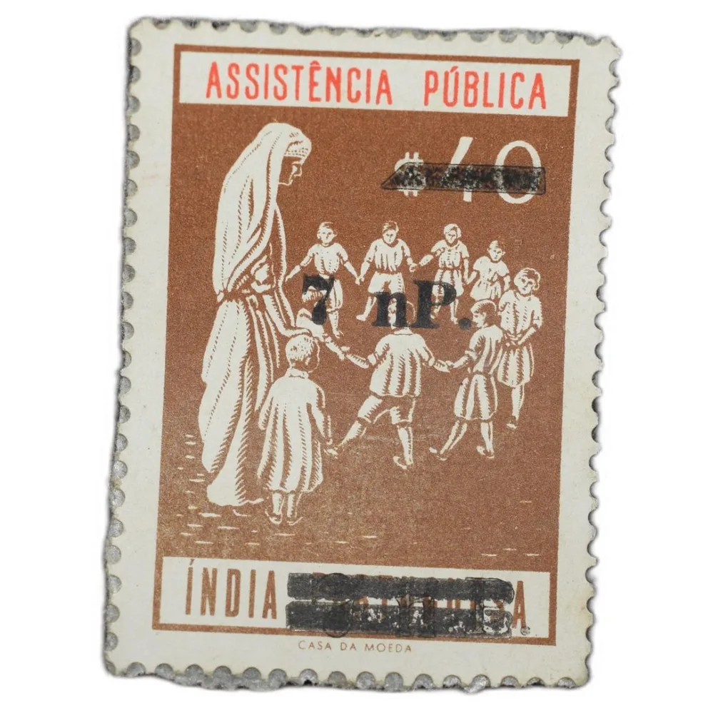 Postal Stamp of India Portugues - Assistencia Publica Cancelled and Over Printed Brown 7 New Paise by GOI, Mint Un-Used as per Image.