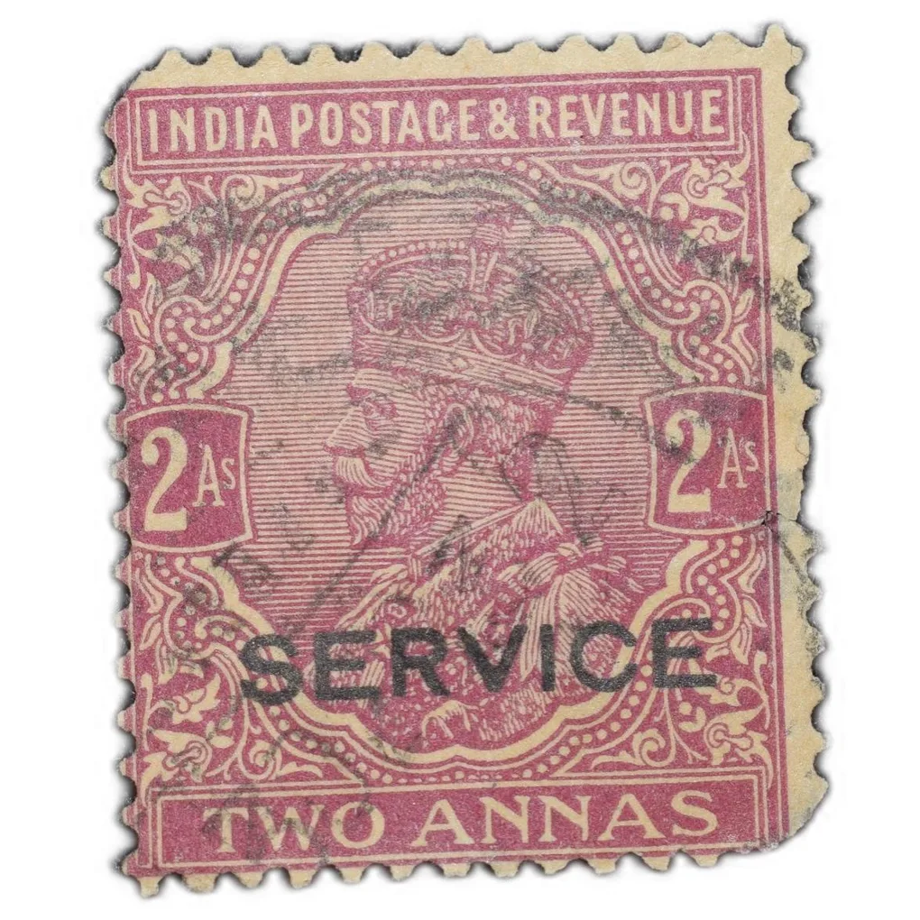 Postal Stamp of George V 2 Annas (AD 1926-33) - Purple Colour - Service Over Printed in Black - Ty.2