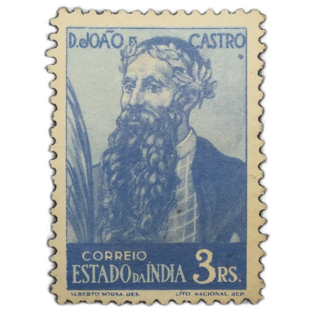 Postal Stamp of India Portugues - D. Joao Castro Issue - Blue Colour 3 Ries Stamp, Mint Un-Used Cond