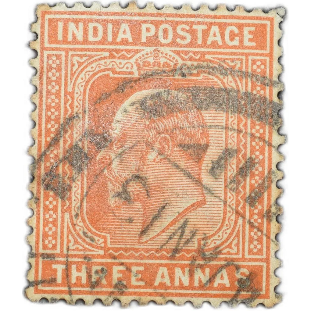 Postal Stamp of Edward VII 3 Annas Orange-Brown Colour Used Condition as per Image.