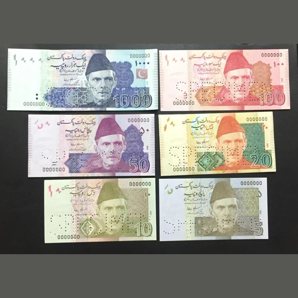 Pakistan Specimen 6 Pcs Set Gem Unc All Note Number 000000 Very Rare Set