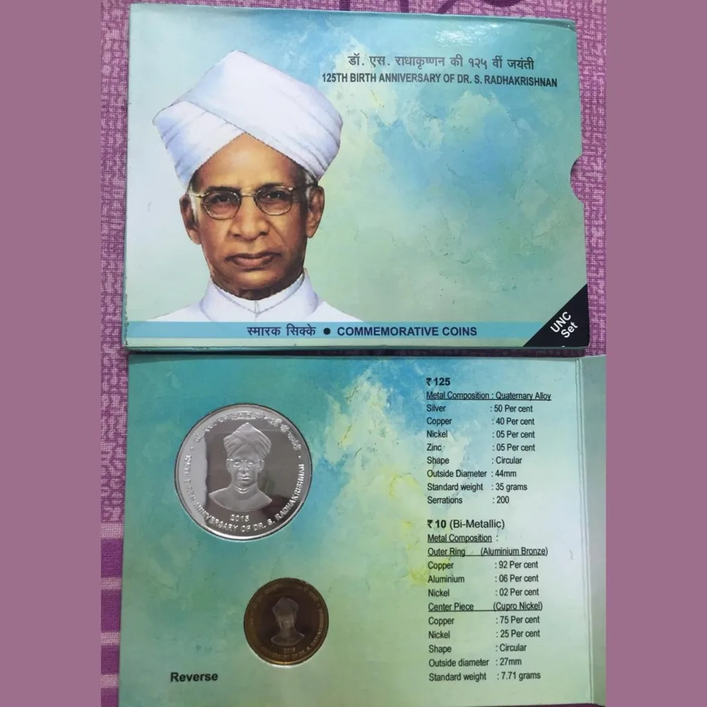 125th Birth Anniversary Of Dr.S.Radhakrishnan Unc Set Kolkatta mint 2 coin set