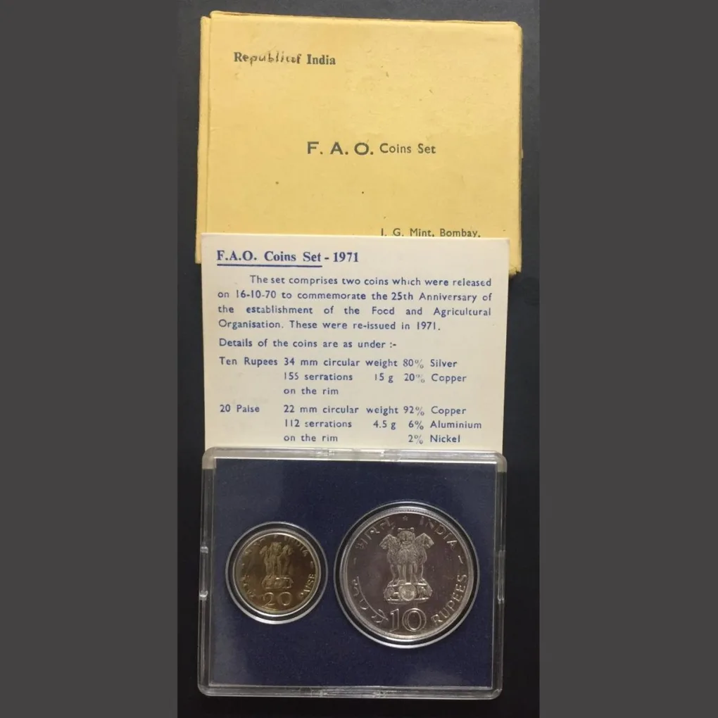 1971 Very Rare Two Coins Set Bombay Mint Issue With Card Box Certificate