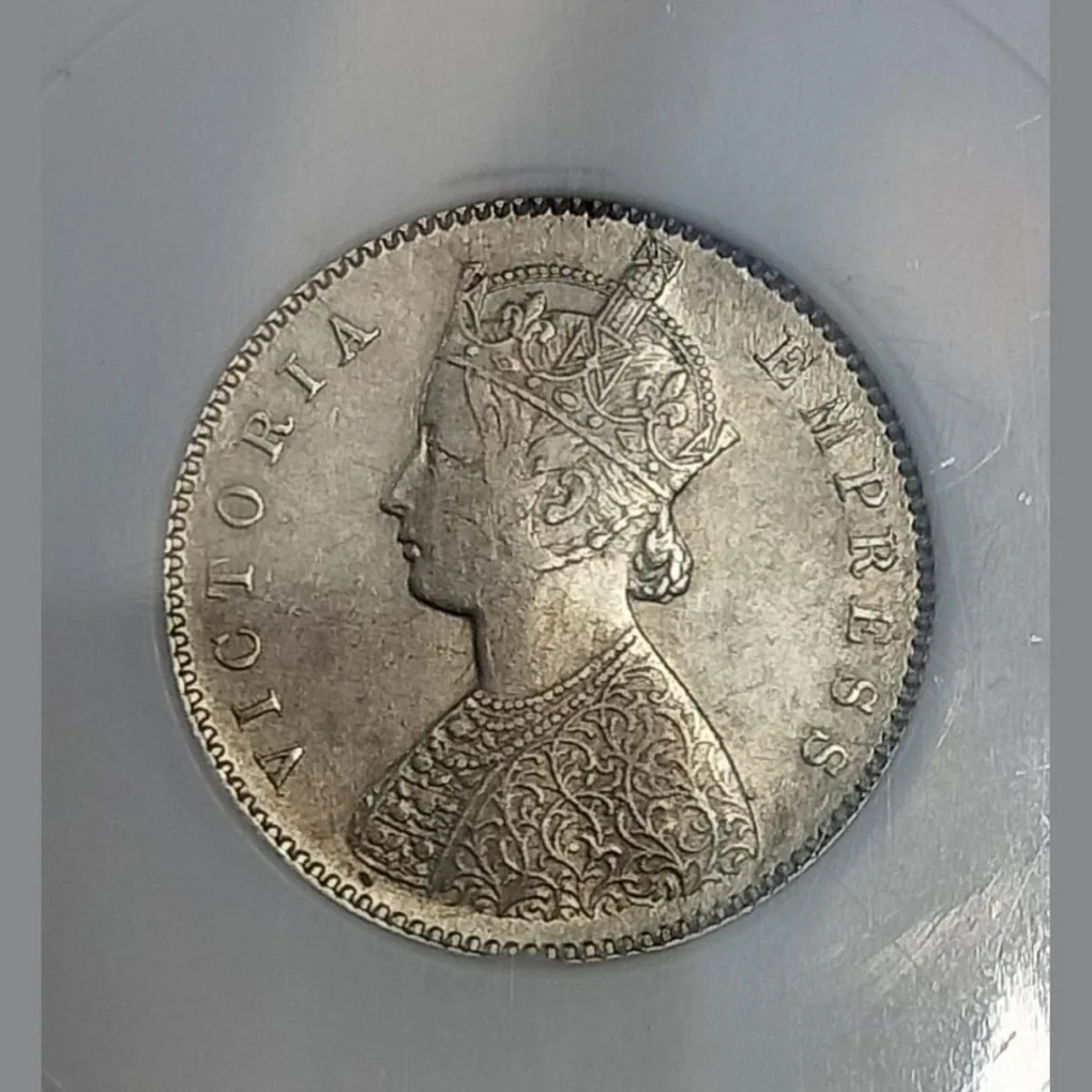 Half Rupee 1896 Victoria Empress 11 O' Clock Rotation *Rare* PCG Graded
