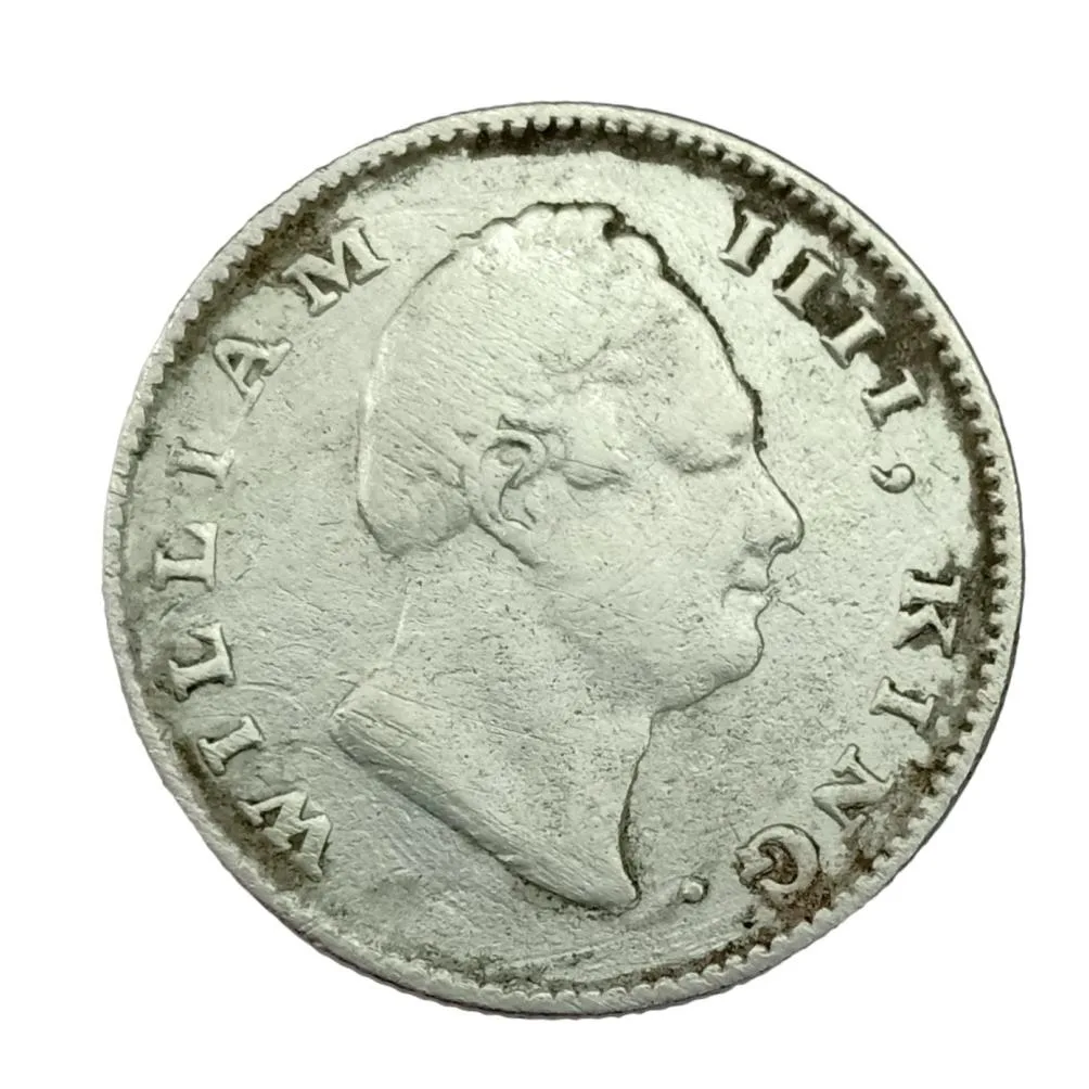 Extremely Rare Half Rupee 1835 with Die Rotation 1 O’clock Error of East India Company of William IV Silver Coin
