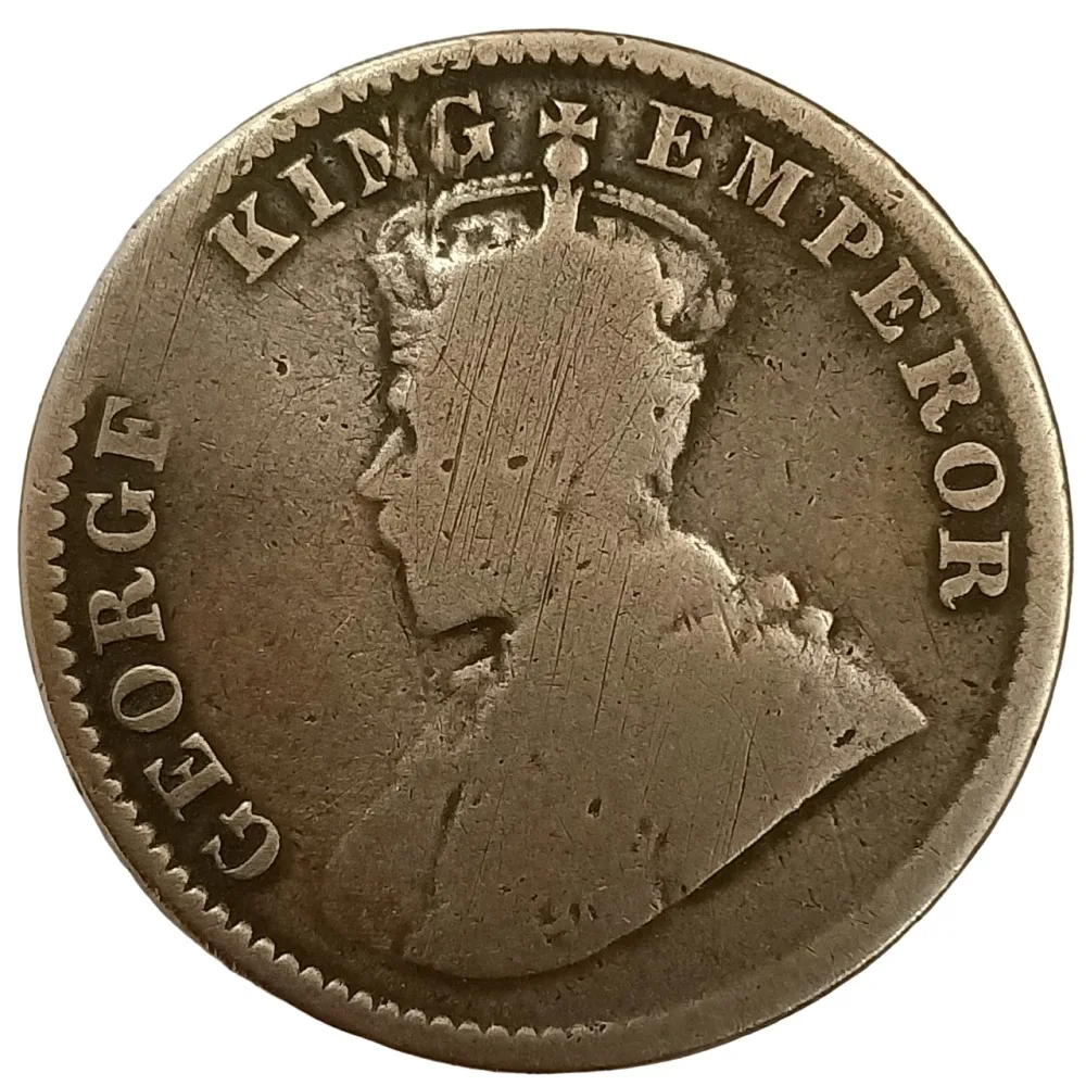 Rare One Quarter Anna 1916 Coin of George V King Emperor British India Coin #NH1326
