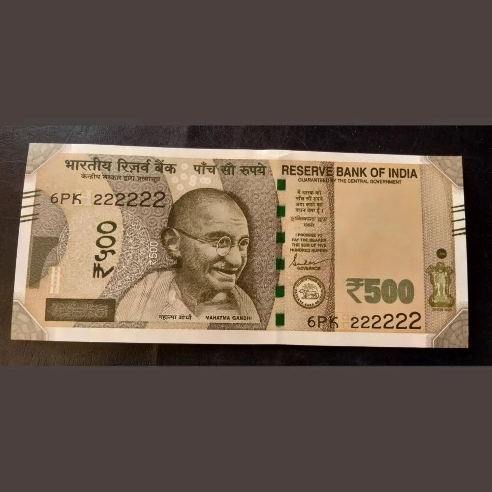 Rare Rare India ₹500 Note 💎💎Gem UNC DENOMINATION:500₹ Solid Fancy Number 222222 Gem 💎 unc EXCE
