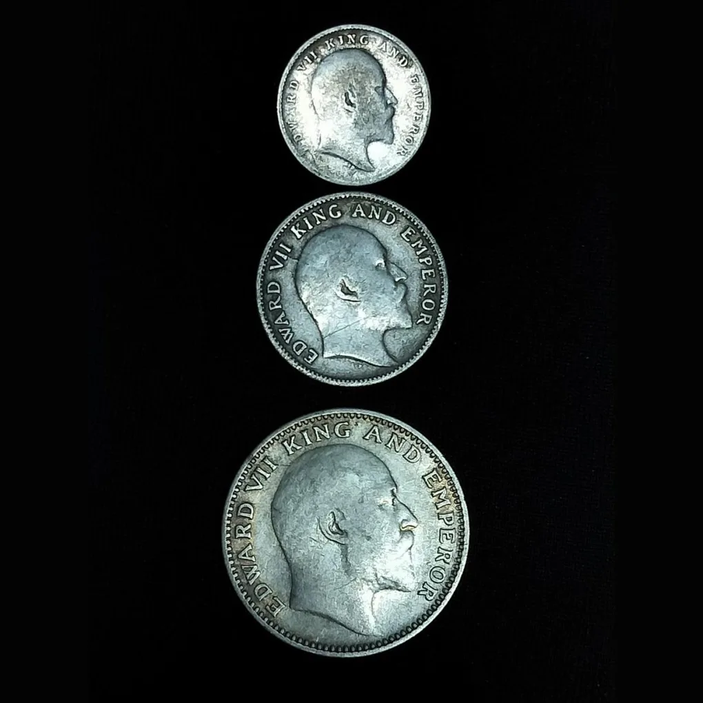 HALF,1/4 Rupee and Two Anna 1905 Edward VII King *Rare Set*