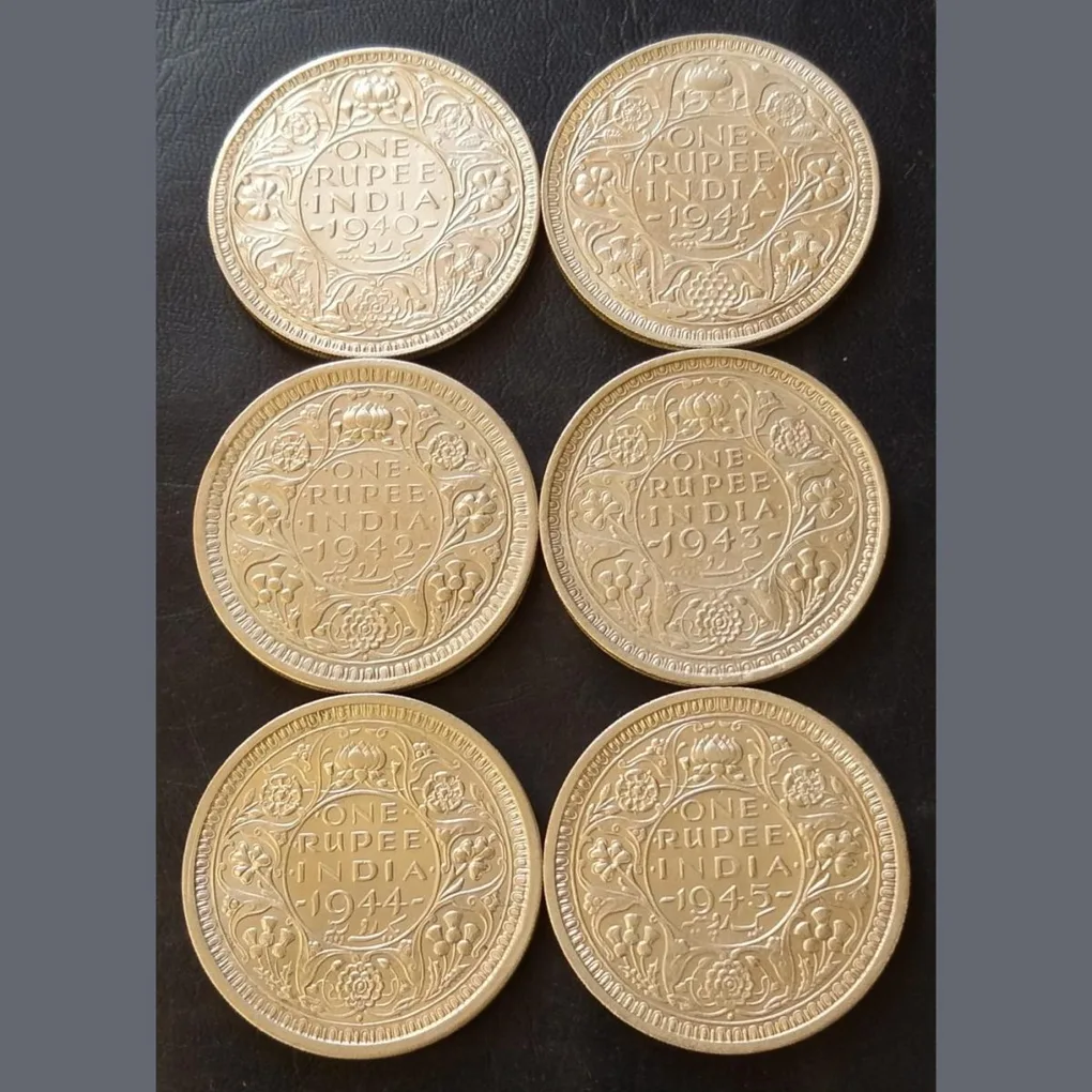 King👑👑👑George Vl 6 Different years Years- 1₹ Complete Set Dates Details:- 1940/41/42/43/4