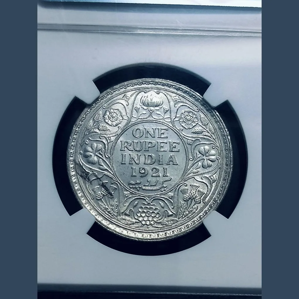 George V King 1921 One Rupee NGC Graded UNC Details