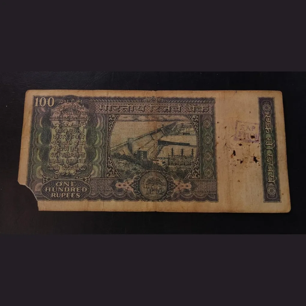 Rs 100 very rare note strips variety signature IG Patel some damage as image same and similar piece