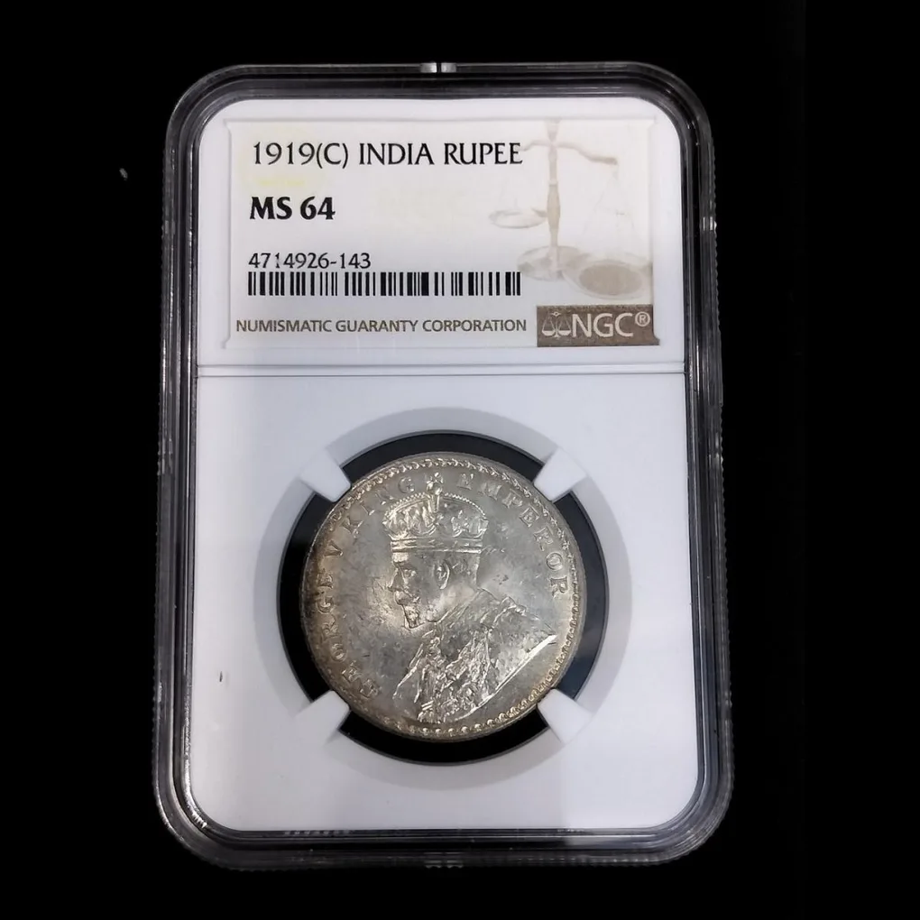 One Rupee 1919 George V King Emperor NGC Graded MS 64