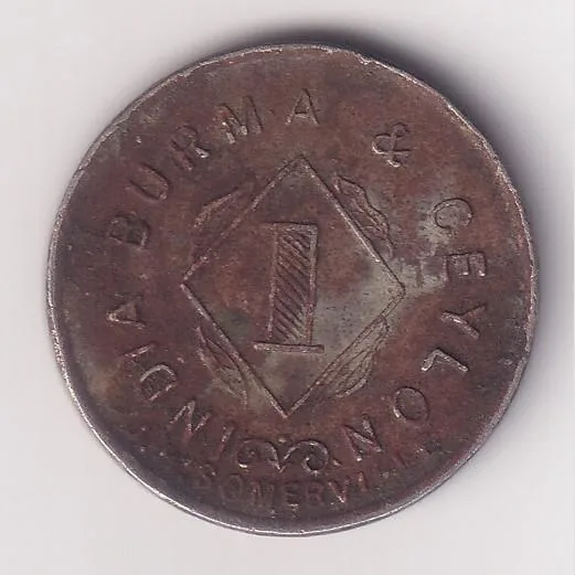 Ceylon Srilanka One Cent 1930-1947 Automatic Machine Co Copper Nickel Token Rare