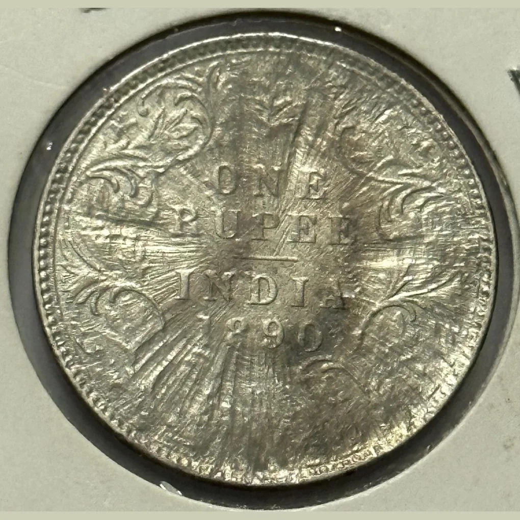 Victoria One Rupee 1890 Sun Burst Error Coin High Grade Rare