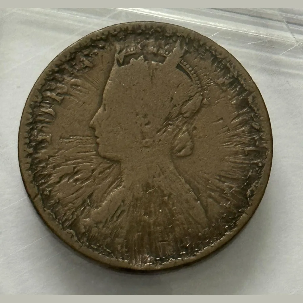 British india Victoria One Quarter Anna 1887 Copper Coin SUN Burst Error Rare