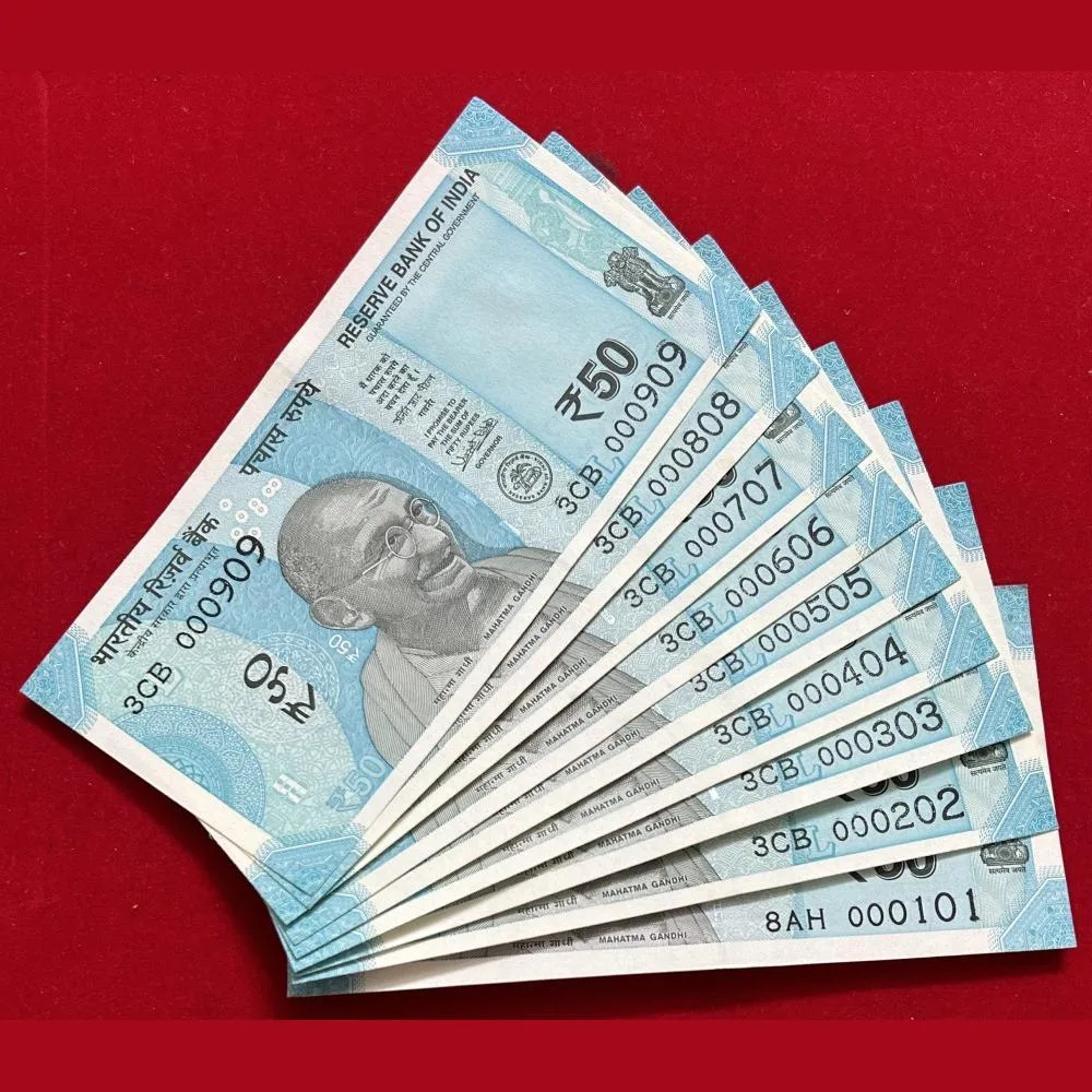 Rs 50 India Banknote Solid Fancy Set 000101 – 000909 GEM UNC 9 Pcs set Unique Collection