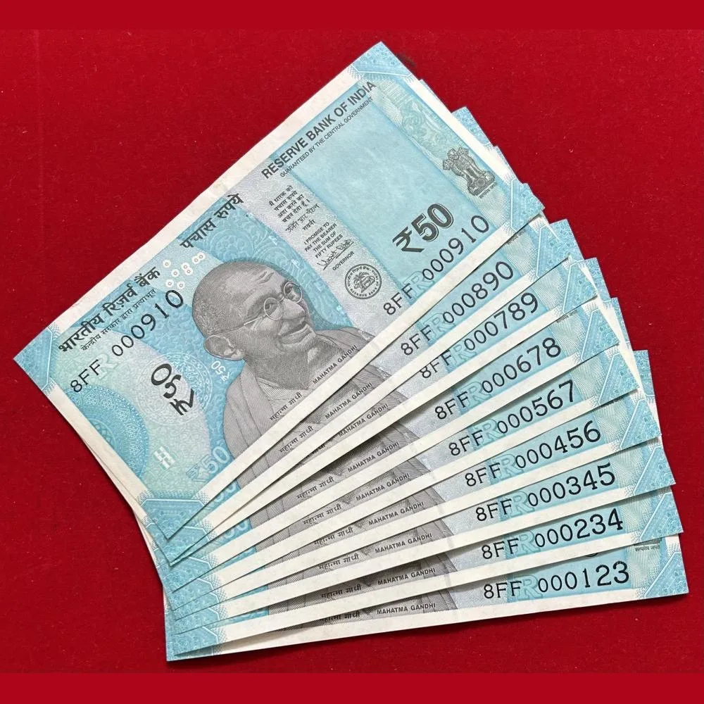 Rs 50 India Banknote Solid Fancy Set 000123 – 000910 GEM UNC 9 Pcs set Unique Collection