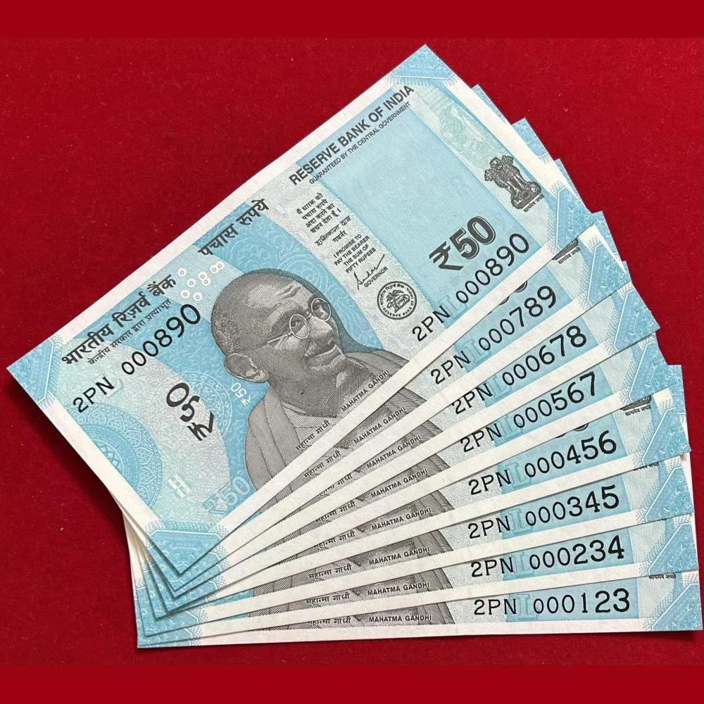 Rs 50 India Banknote Solid Fancy Set 000123– 000890 GEM UNC 8 Pcs set Unique Collection